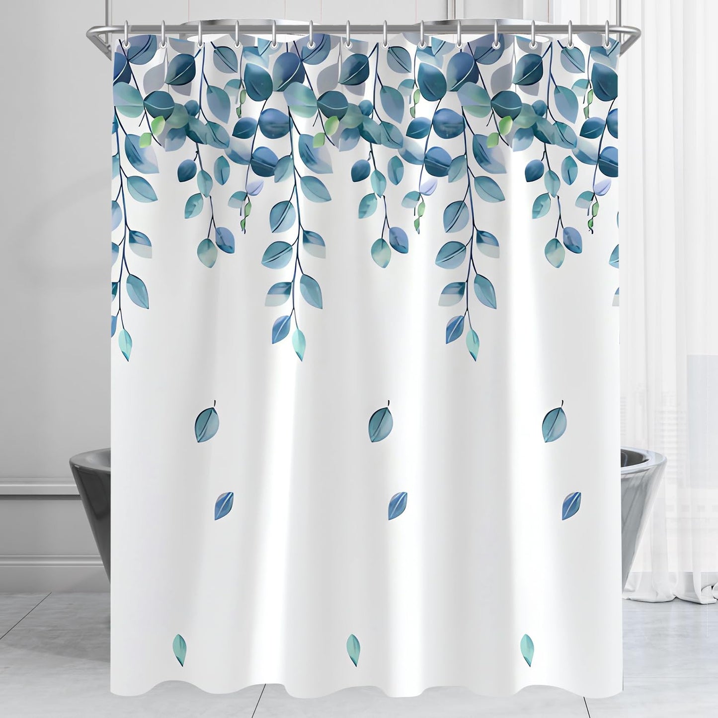 Lerores Shower Curtain 96x79 inch,Green Leaves Plant Mould and Mildew Resistant,Waterproof,Washable Polyester Fabric Bath Curtains with Weight Tape,16