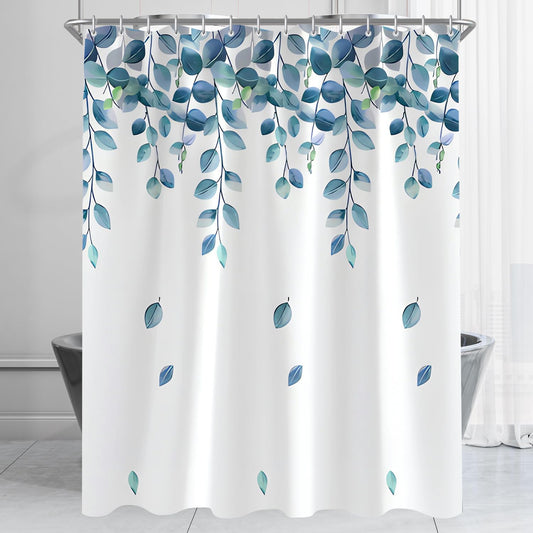 Lerores Shower Curtain 71x79 inch,Green Leaves Plant Mould and Mildew Resistant,Waterproof,Washable Polyester Fabric Bath Curtains with Weight Tape,12