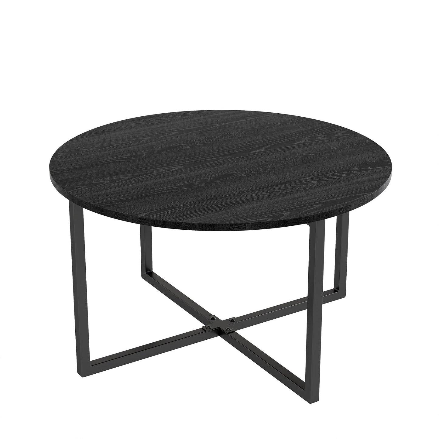 BOFENG Round Coffee Table Tea Table End Table Sofa Table for Living Room with Metal Legs,Black+Black