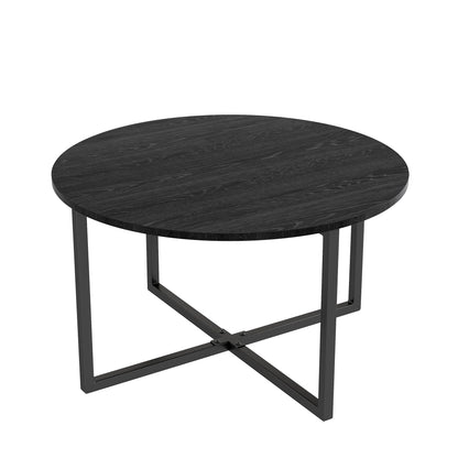 BOFENG Round Coffee Table Tea Table End Table Sofa Table for Living Room with Metal Legs,Black+Black