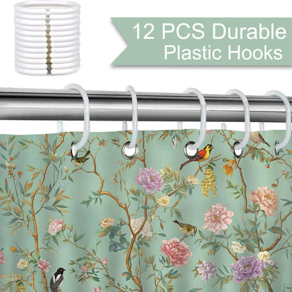 Avezano Bird Shower Curtain Bird Floral Green Bathroom Shower Curtain Spring Aesthetic Waterproof Fabric Shower Curtains Bathtub Decor with 12 Hooks