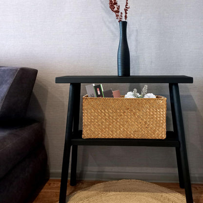 IGNPION Seagrass Storage Opened Basket Living Room Decorative Baskets Woven Wicker Towel Basket Rectangular Bathroom Storage Organiser Box