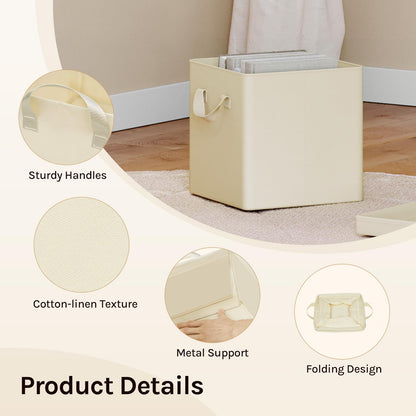 WOLTU Fabric Storage Boxes Set of 5, Folding Baskets with Lids, Handles, Metal Frame, Wardrobe Toy Organisers for Living Room, Bedroom, Office, Cream