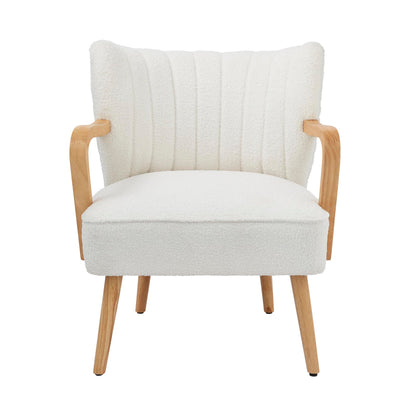 GFW Enzo Cream Teddy Accent Chair, Bouclé Upholstered Armchair with Wooden Arms and Scandi Style Design