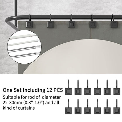 GILLAS 12 Black Zinc Shower Curtain Hooks Rings Square
