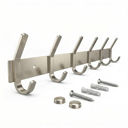 SAYONEYES Coat Rack Wall Mount with 6 Coat Hooks for Hanging - 17 Inch Heavy Duty SUS304 Stainless Steel Brushed Finish Waterproof