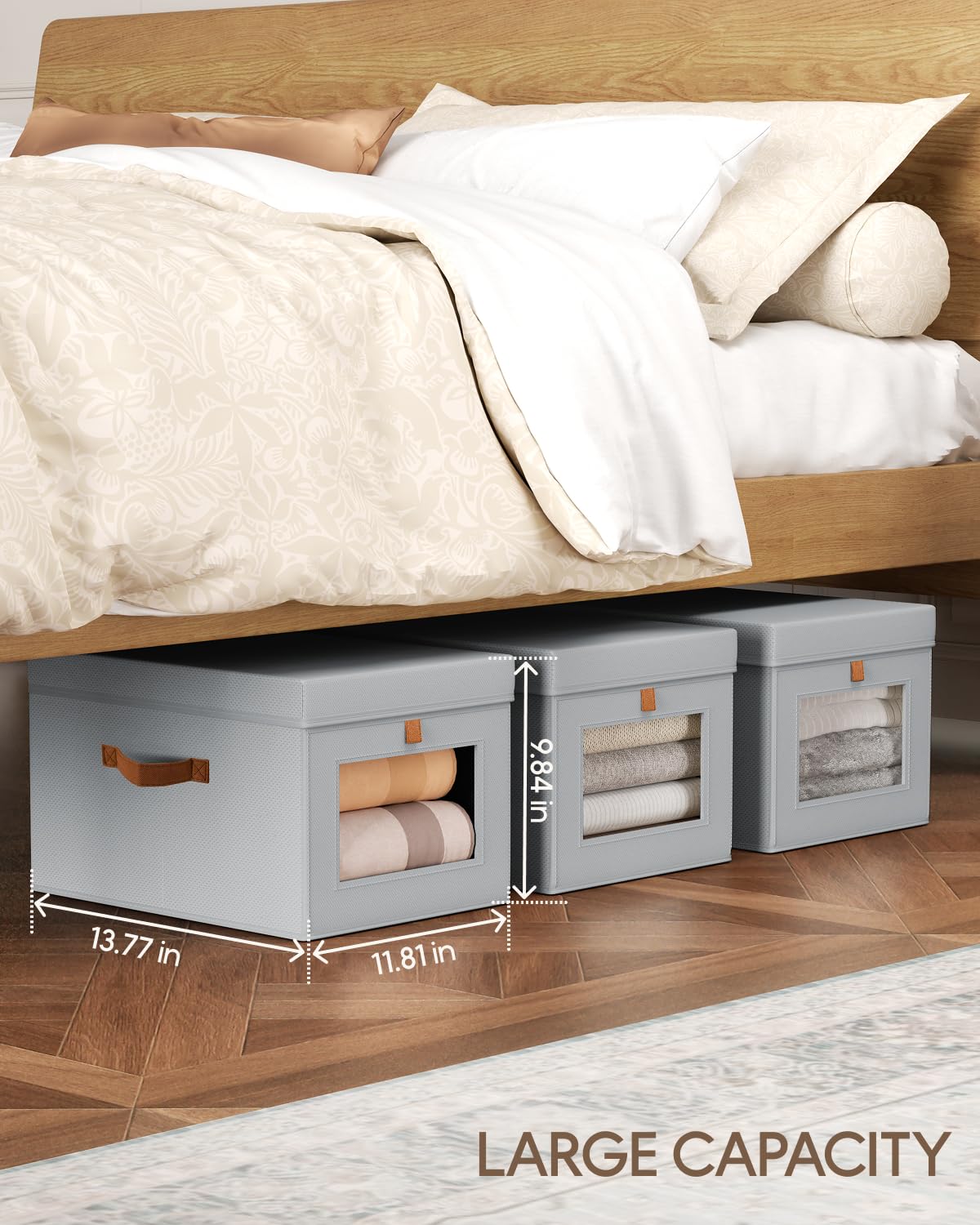 Stackable Storage Boxes with Lids & Dual-access Design for Wardrobe Grey