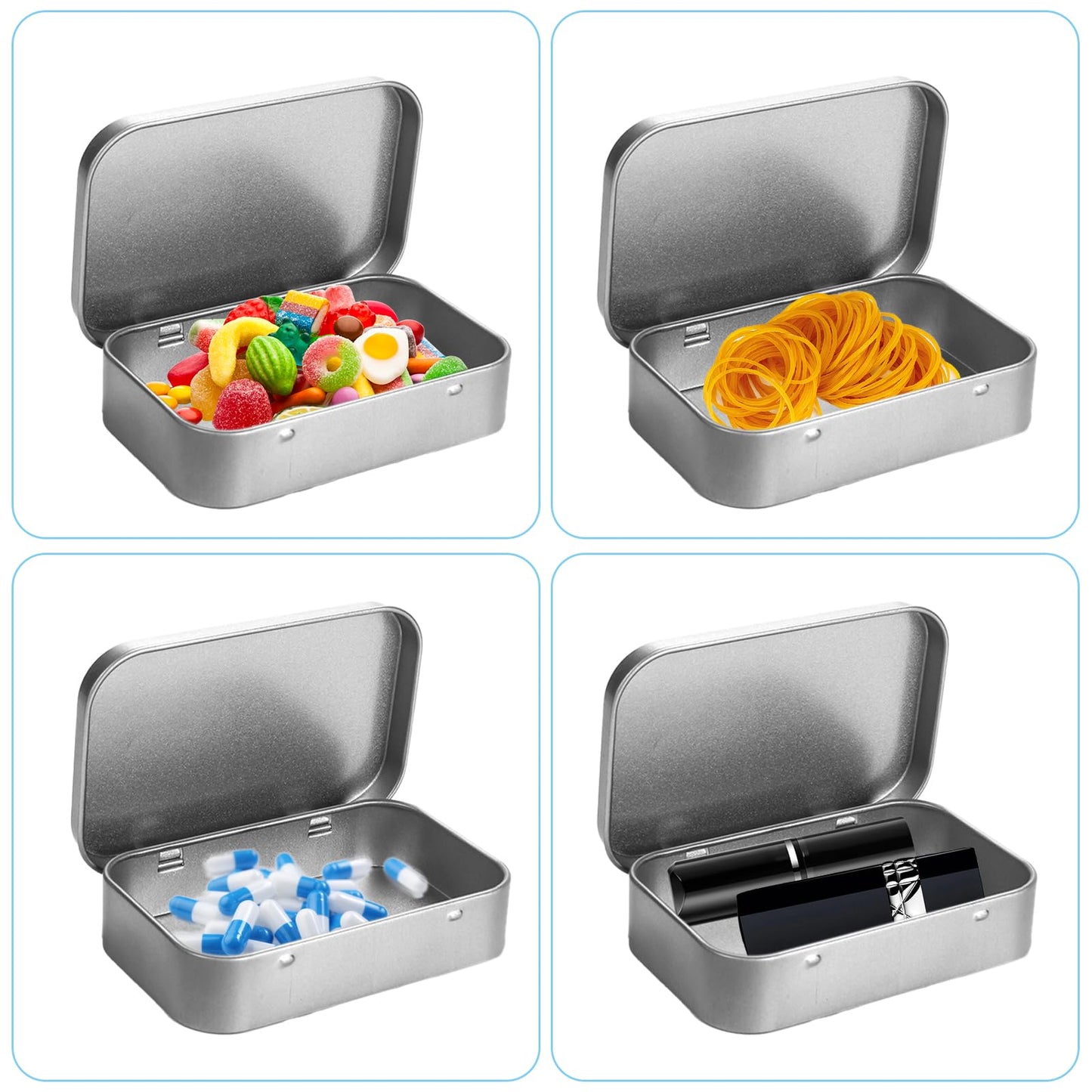 4 PCS Metal Storage Boxes with Lid, Silver Small Rectangular Storage Container Boxes, Tins Mini Portable Boxes Storage Kit for DIY