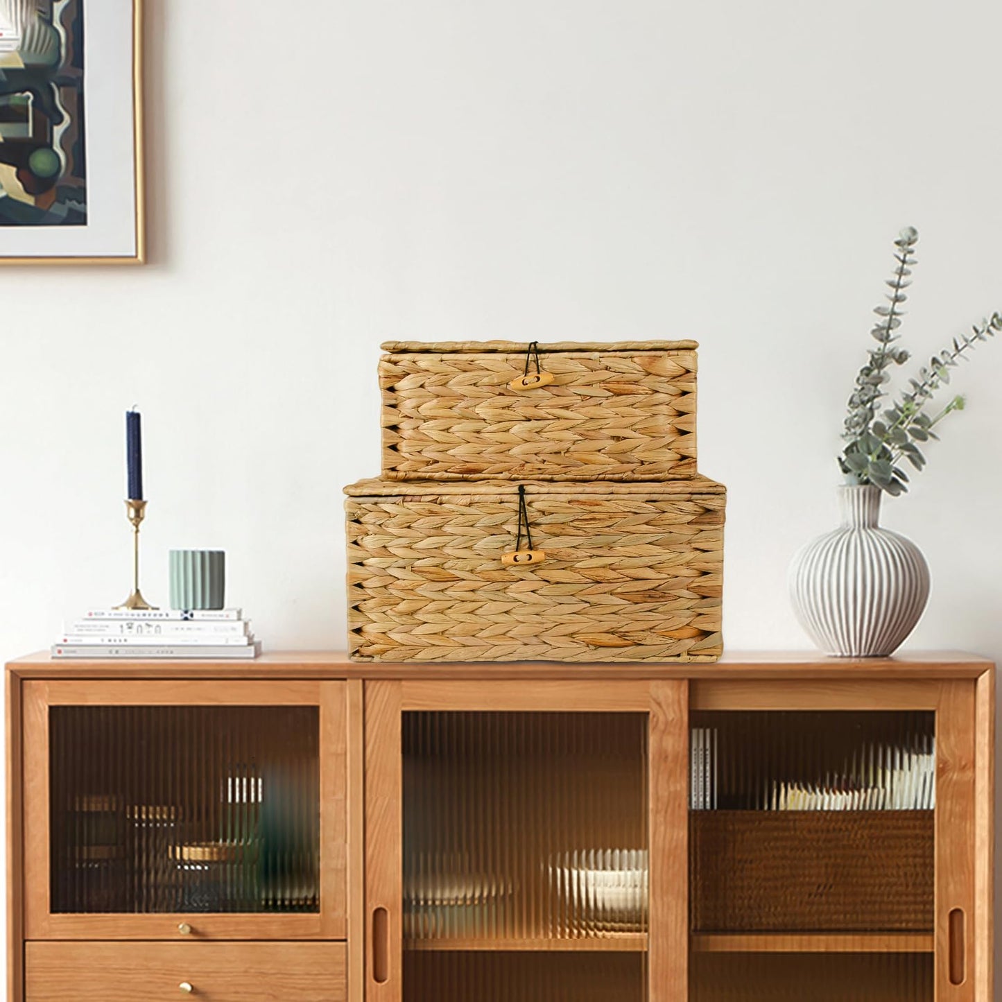 Esoes Wicker Storage Basket Woven Rattan Storage Box With Lids Seagrass
