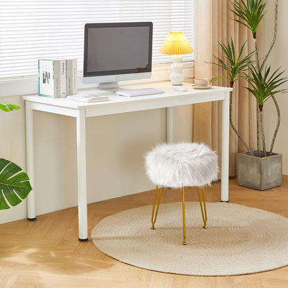 IBUYKE Faux Fur Vanity Chair, Furry Makeup Stool Ottoman, White L/G-32W