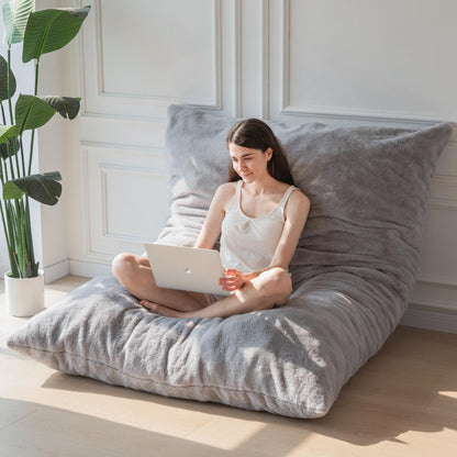 MAXYOYO Giant Bean Bag Bed - Square Bean Bag Chair - Large Sofa with Plush Cover and Fluffy Filling Included for Adult, Couples, Guest (Gray, Full)