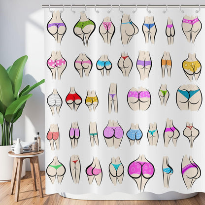 ASDCXZ Funny Shower Curtain 180x180 cm, Funny Colorful Butt Curve Pattern White Bath Washable Shower Curtains Polyester Textile Waterproof Bath
