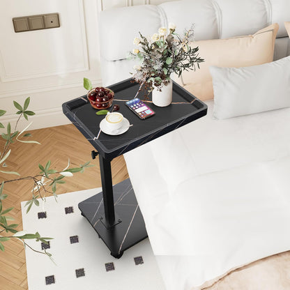 XNSDXV C Shaped Side Table Adjustable Height, 360°Swivel Bedsides Tables With Wheels, End Table for Small Spaces, Sofa Side Tables For Living room