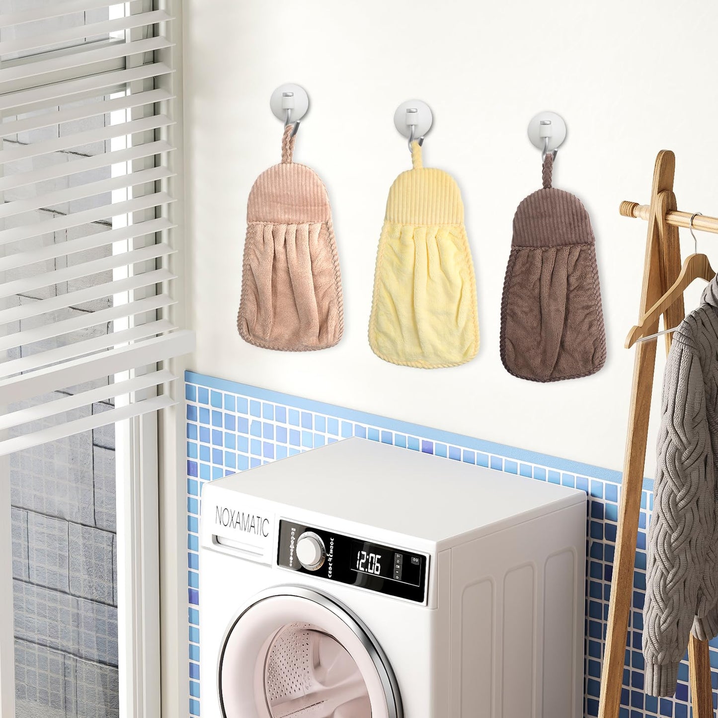 LHNNDM 3 Pack Microfibre Soft Hand Towels, Super Water Absorbent Towel with Hanging Loops for Bathroom Or Kitchen, Hanging, Soft, Absorbent