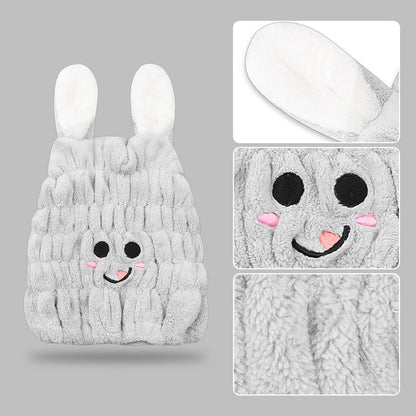 Jagowa Hair Dry Hat Wrap Towel Cute Cartoon Ear Fleece Quick Drying Bath Cap Hair Turban Cap for Women Adults or Kids Girls(Pink, White, Grey)