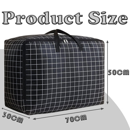 Storage 2 Pcs Large bag 105L Wardrobe Heavy Duty Laundry Oxford Cloth Duvet King Size Moisture Proof Black White Plaid