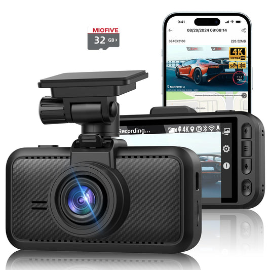 Miofive Car Camera 4K Resolution, 5G WiFi & Bluetooth, GPS Dash Cam, 3" IPS Screen, G-sensor, Night Vision, Loop Recording, HDR, App Control, and