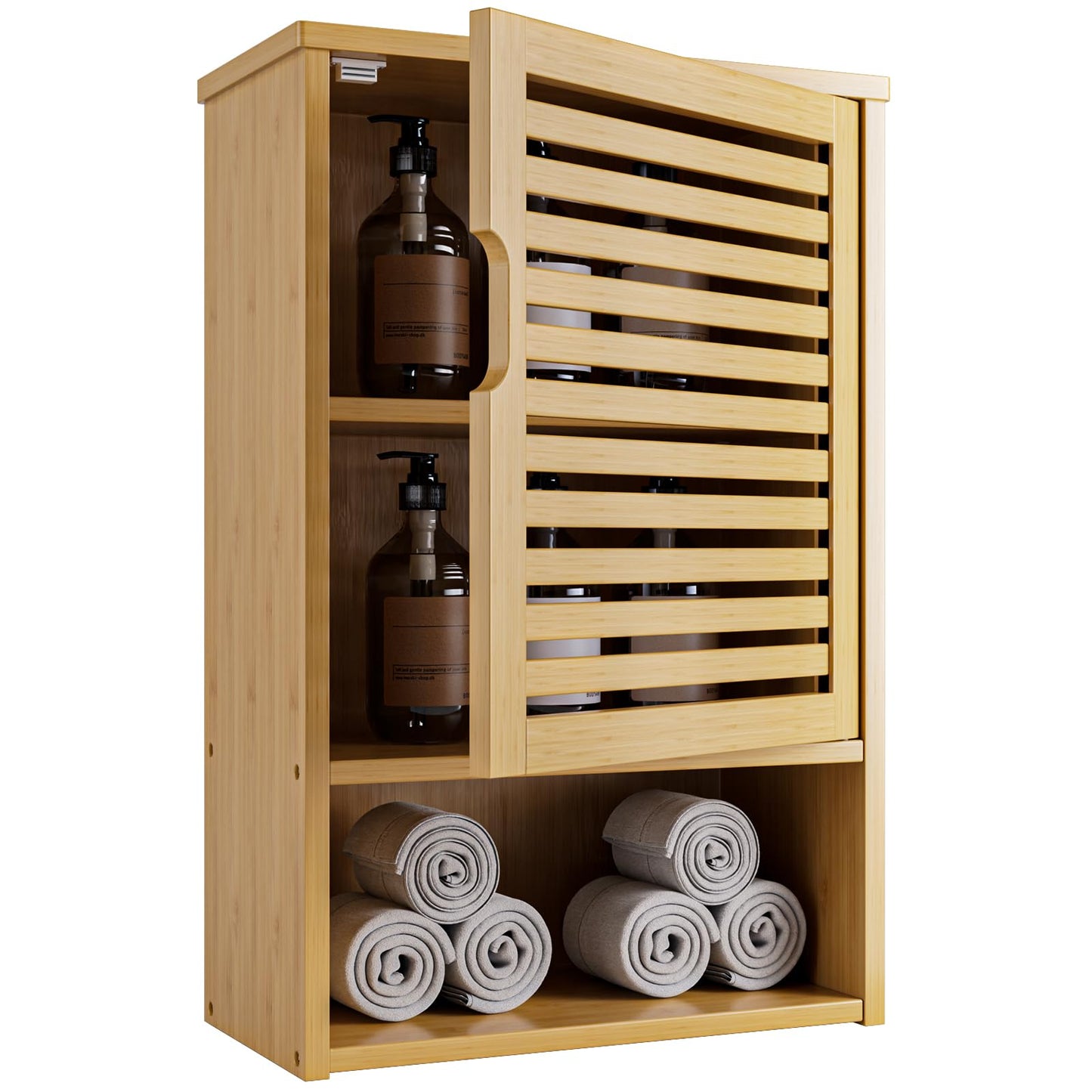 HITNET Wall Cabinet, Small Bathroom Cabinet Wall Mounted, Bamboo Hanging Medicine Storage Cupboard Over the Toilet with Adjustable Shelf for Living
