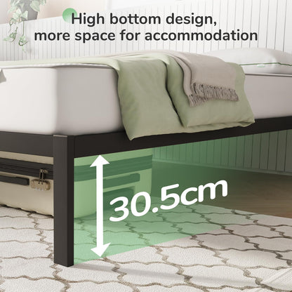 Novilla 30.5cm Metal Bed Frame, Platform Bed Frame with Noise-Cancell Design, Engineered Wood Slat Support, Solid Support Legs, Easy Assembly