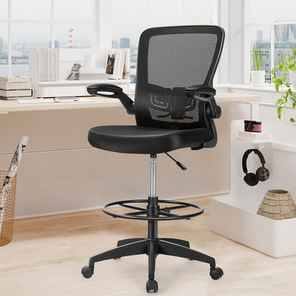 CASART Mesh Drafting Chair, Ergonomic Office Chair with Lumbar Support & Flip-up Armrests, Height Adjustable Rolling Desk Chair for Home Office