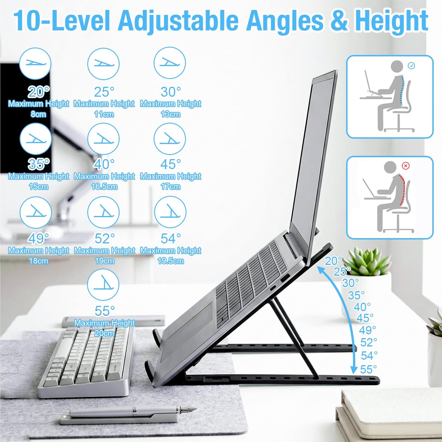 Marte Vanci Laptop Stand for Desk, Portable Computer Riser with 10 Adjustable Levels