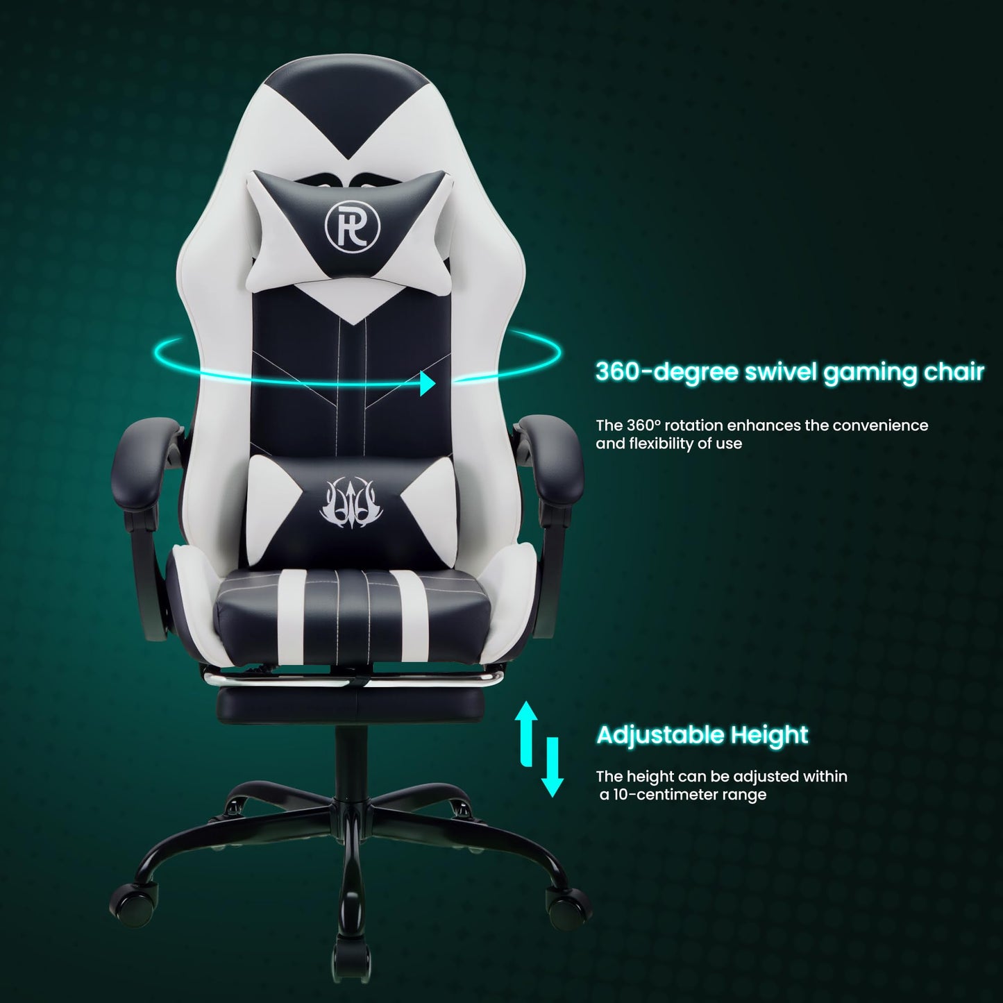 play haha Gaming Chair with Footrest & Lumbar Support,Reclining Swivel Chair,Ergonomic Gaming Chair for Adults