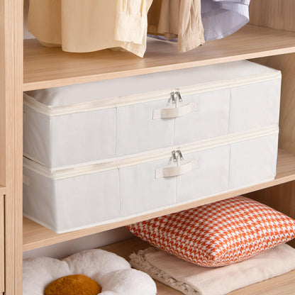 YheenLf Beige Under Bed Storage Boxes with Lids,2-Pack,60×30×15 cm