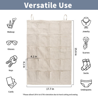 HSOFTIFY 100% Pure Linen Hanging Storage Bags with 20 Pockets, Linen