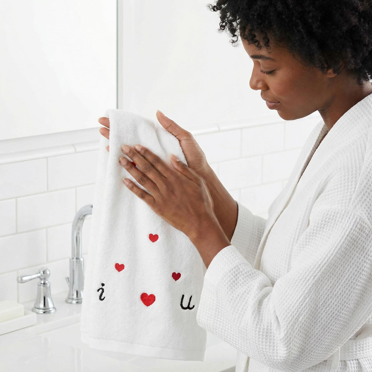 HMETOL Valentine's Day Cotton Letter Heart Love Pattern Hand Towels