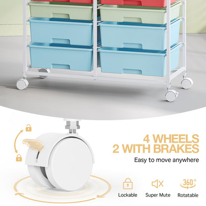 12-Drawer Craft Organizer Trolley Cart with Wooden Top