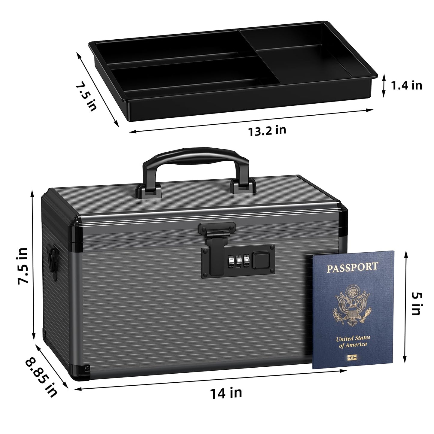 Lockbako Medicine Lock Box with Code, Lockable Medicine Box with Removable Tray & Pocket Bag