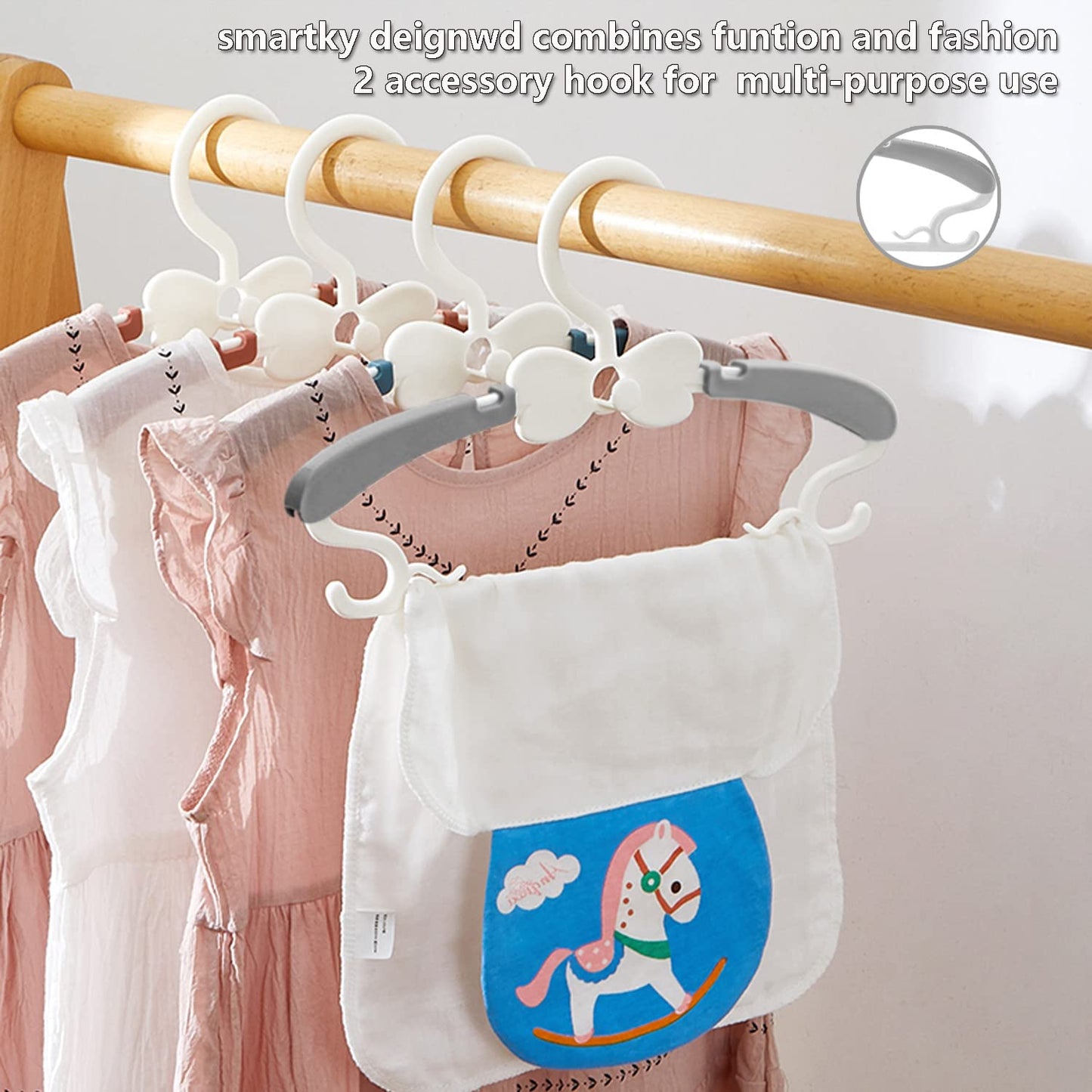 WJWSKI Children's Clothes Hangers for Baby Born, Baby Clothes Hangers, Pack of 20 Stackable Clothes Hangers with Trouser Stands
