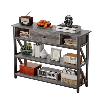 CAIYUN Console Table with Drawer Shelves, 100cm Hallway Table with Storage Shelves, Industrial Wood Entryway Sofa Table for Living Room, Couch, Foyer