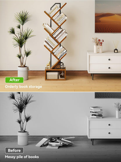 Coleshome 6-Tier Tree Bookcase, Wooden Bookshelf, 110.5cm, Brown