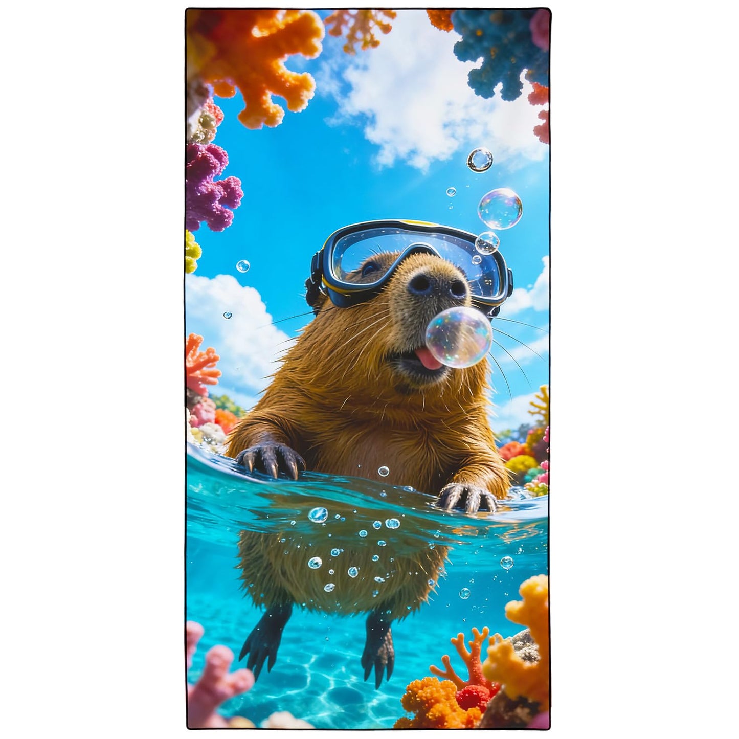 Violetpos Snorkeling Capybara Beach Towel, Extra Large 180x90 cm 250GSM Microfibre, Sand Free Quick Dry