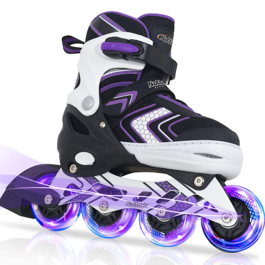 Roller Skates for Girls with Full Light up Wheels, Girls Skates for Kids, Adjustable Beginner Inline Skates for Little Kids, Purple, Size 10J 11J 12J