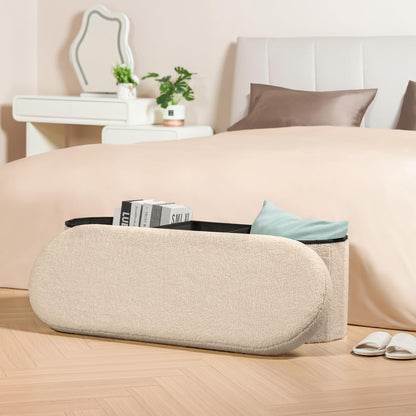 Bonlife Ottoman Storage Bench,Folding Boucle Footstool Oval, End of Bed Stool, Ideal for Living Room, Bedroom, 100L Storage Space,Beige,110x38x38cm