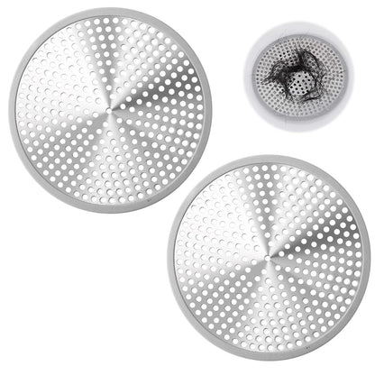 Shower Drain Hair Catcher 2Pcs 12cm Bathroom Sink Strainer Reusable Robust Stainless Steel Mesh with Silicone Plughole Protector Super Seal Filter