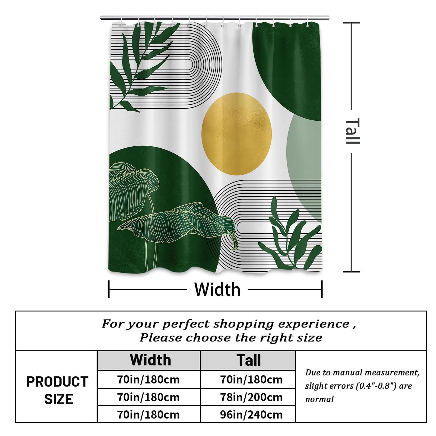 LanZanthic Dark Green and White Shower Curtains for Bathroom Olive Gold Emerald Mid Century Boho Wet Room Shower Curtain with hooks