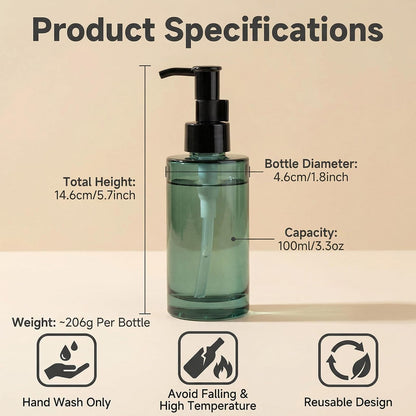 100ml/3.3oz Blue Glass Soap Dispenser, Refillable Liquid Hand Soap Dispenser for Kitchen Bathroom Countertop