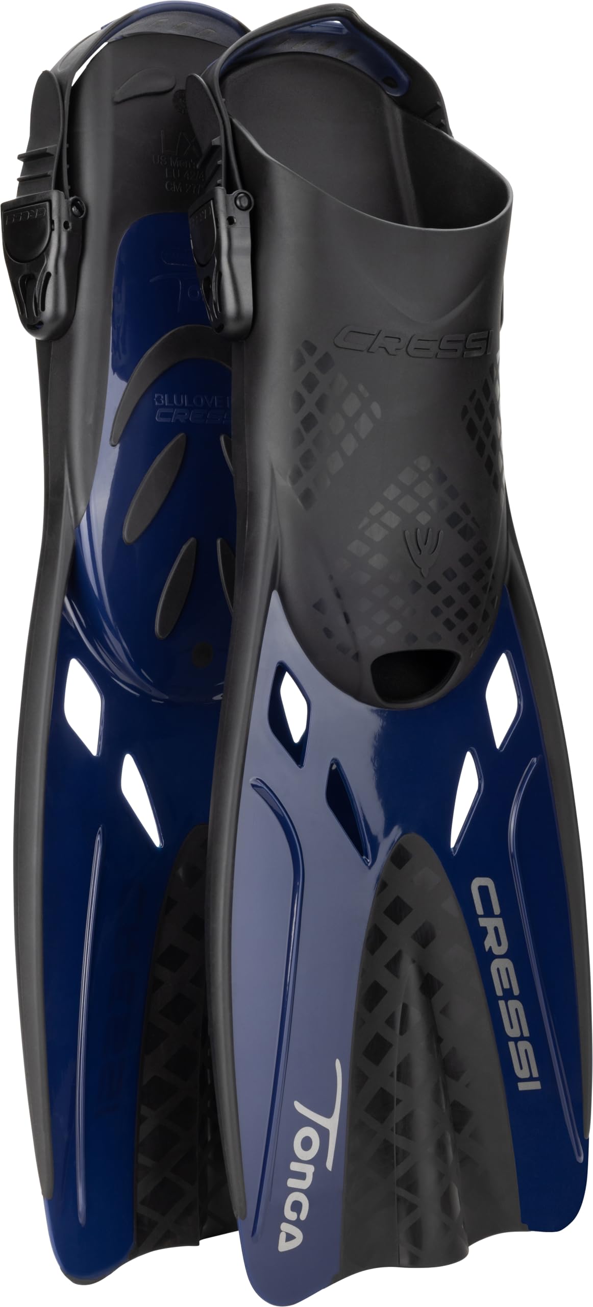 CRESSI Tino Adventure Set Clear/Blue Navy [L/XL] - Snorkel Set Tonga Fins, Tino Mask and Scilla Snorkel for Snorkelling and Diving, Transparent/Blue