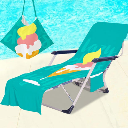 Surwin Sun Lounger Towel with Pockets, 3D Juice Print Quick Dry Beach Towel, Microfiber Sunbed Towels Travel Lounger Bag for Loungers Summer Holiday