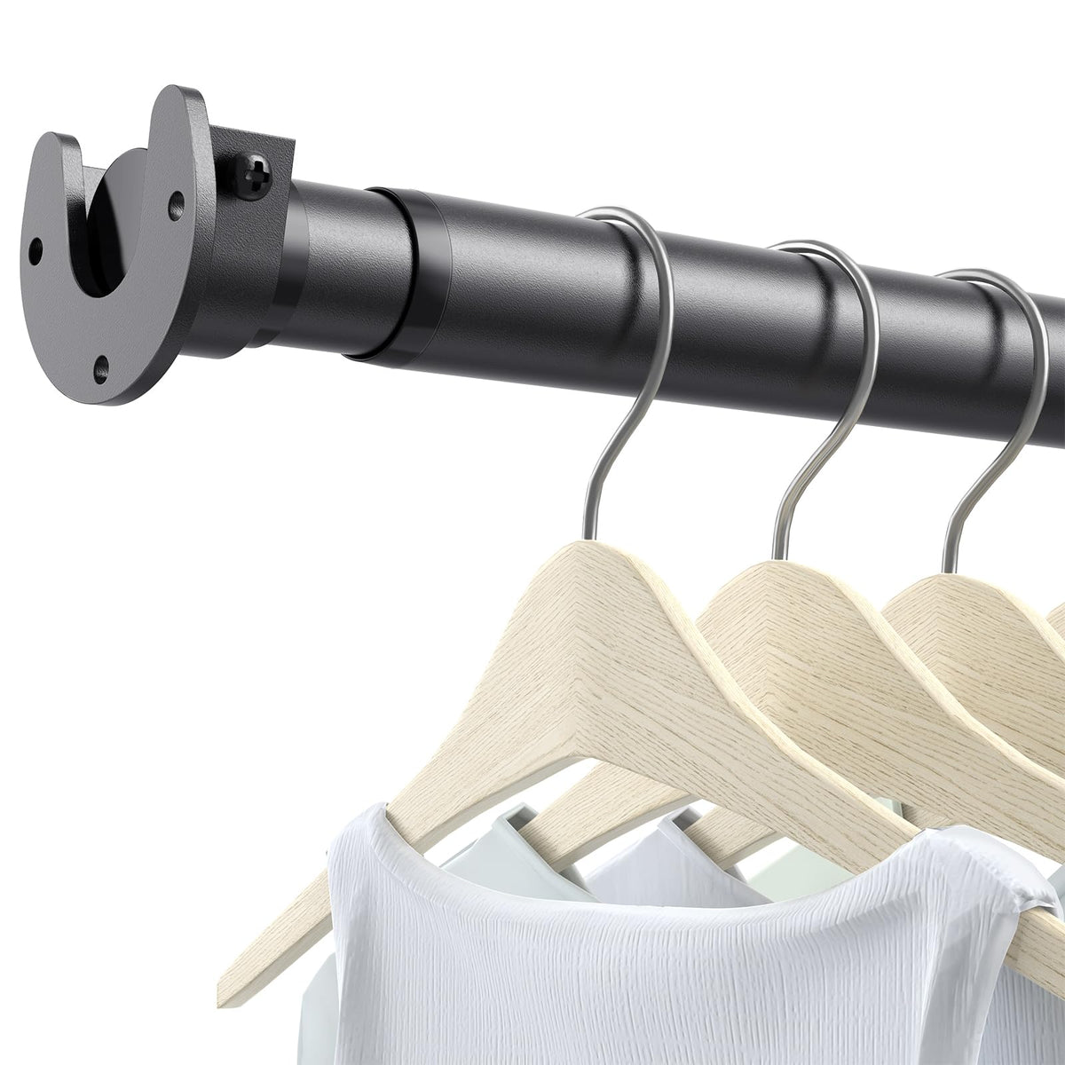 Ruiony Wardrobe Rail, 43 to 173 CM Heavy-Duty Stepless Adjustable Wardrobe Hanging Rail, 3.3 CM Diameter Metal Wardrobe Pole for Wardrobes
