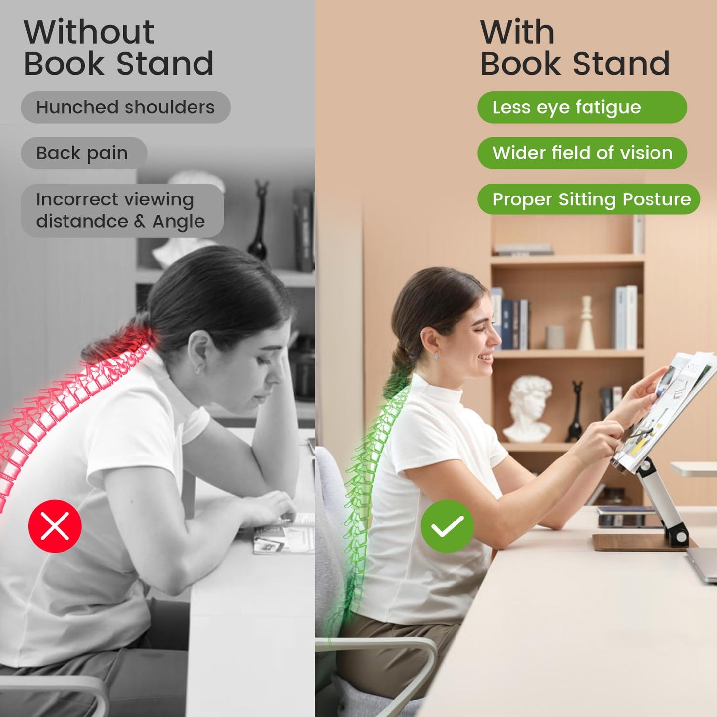 BEAUTRIP Book Stand for Reading, Foldable Book Holder for Desk Hands Free, Display Stand for Office, Kitchen, Cookbooks, Textbooks, Recipes