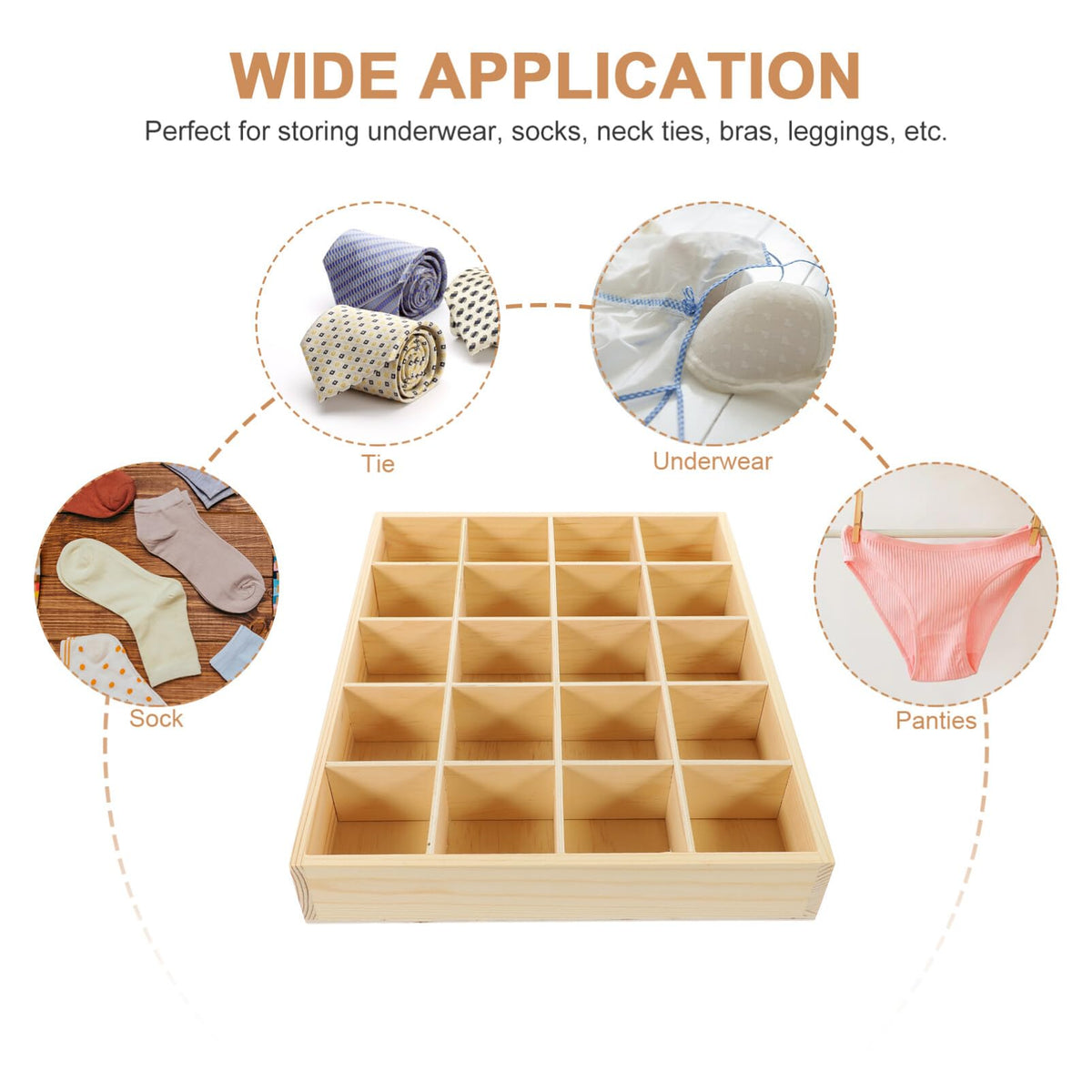 DOITOOL Wooden Drawer Organiser, Wooden Compartment Tray, Sock Organiser, Underwear Storage Case with 20 Compartments Stackable Drawer Organizer Box