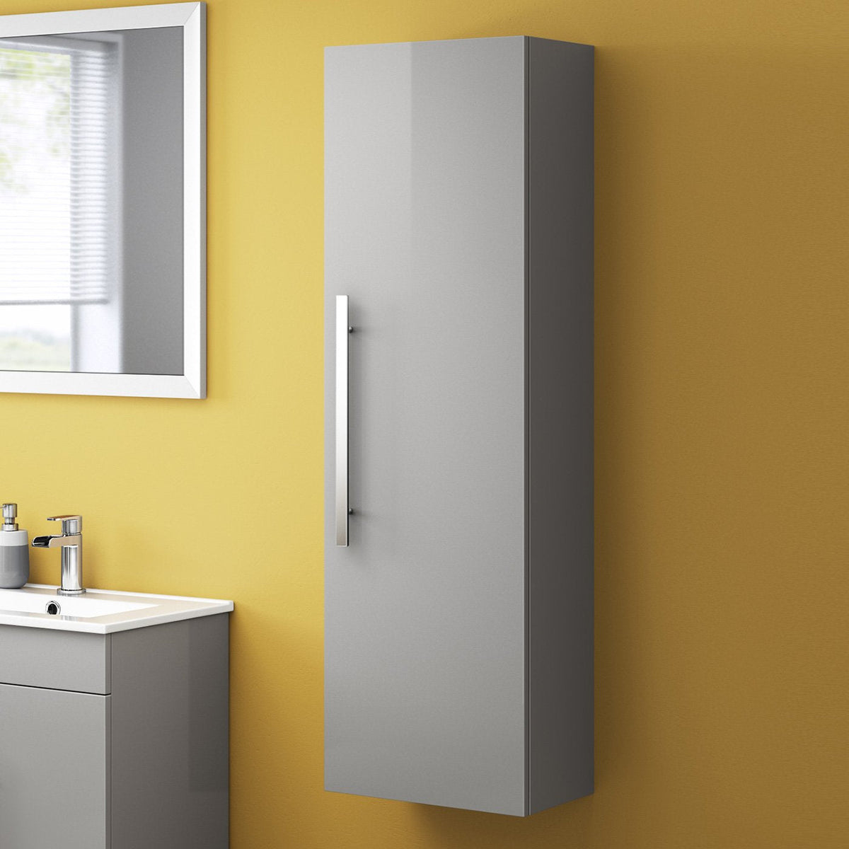 iBathUK Tall Modern Bathroom Cabinet Storage Furniture Unit Wall Hung Cupboard Shelving Grey 1200 mm MF840