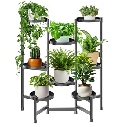 KHayRovies 8 Tier Plant Stand Indoor Tall, Adjustable Black Plant Shelf for Multiple 8 Potted Flower Plants Holders, Corner Metal Flower Display Rack