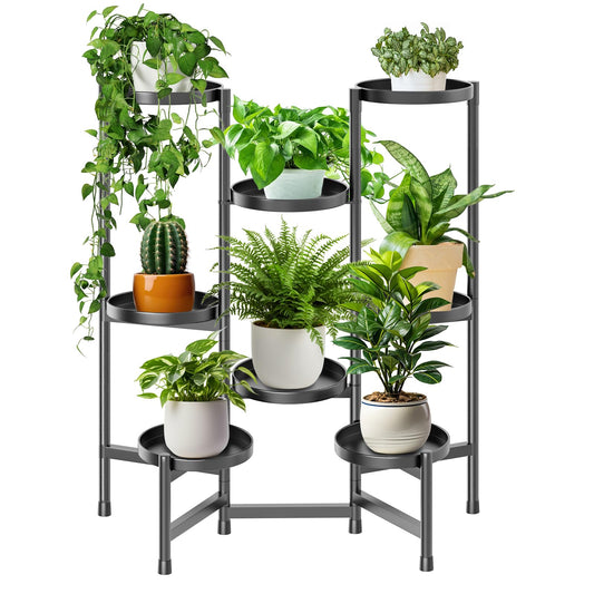 KHayRovies 8 Tier Plant Stand Indoor Tall, Adjustable Black Plant Shelf for Multiple 8 Potted Flower Plants Holders, Corner Metal Flower Display Rack