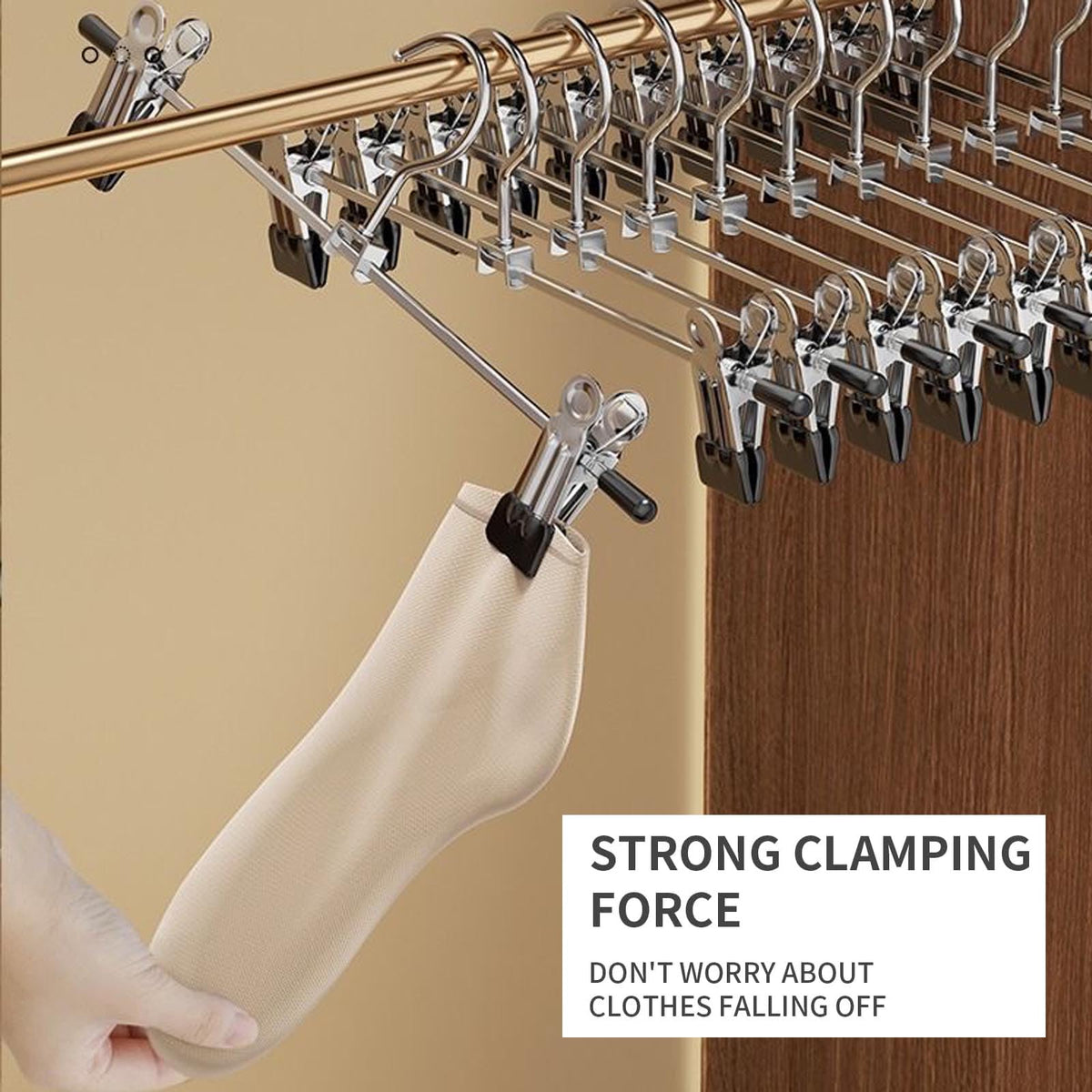 Trouser Hanger, 30Pack Pant Hangers Space Saving Skirt Hangers with Clips Adjustable Non-Slip Coat Hanger Heavy Duty Chrome Clothes Hook