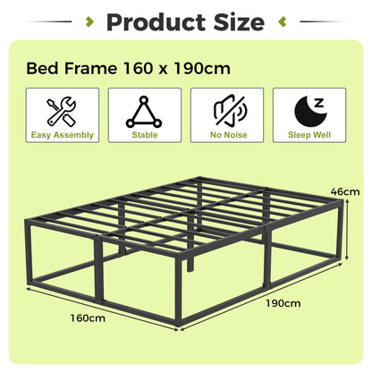EMODA 46 cm High Metal Bed Frame 160x190 cm, Black